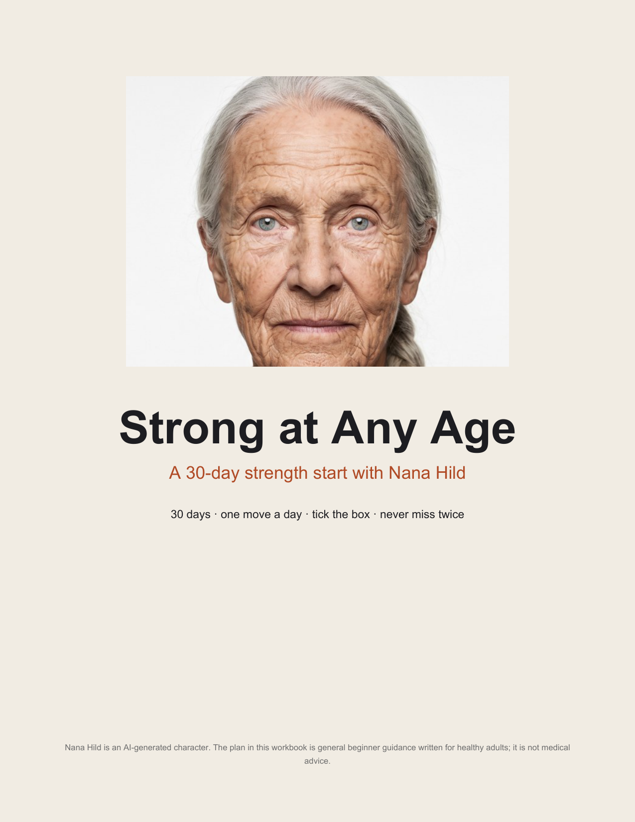 Cover of Strong at Any Age, Nana Hild’s 30-day strength workbook